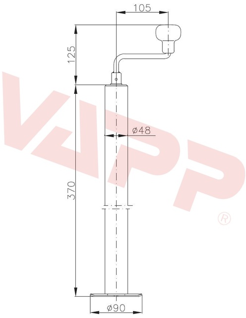 Opěrná noha WW ST 48-90 (370 mm s výsuvem 220 mm) 150kg