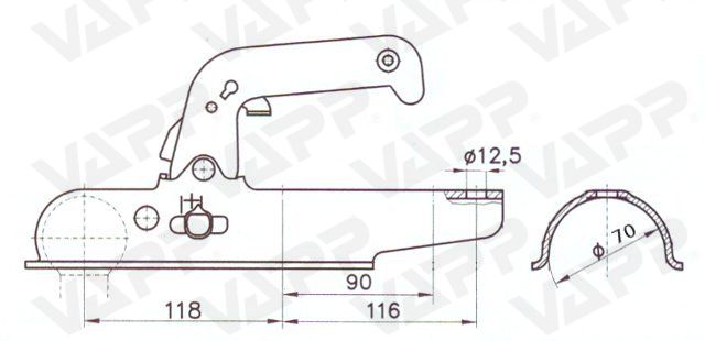 Tažná spojka EM 150 R-G pr. 70 mm, 1500 kg