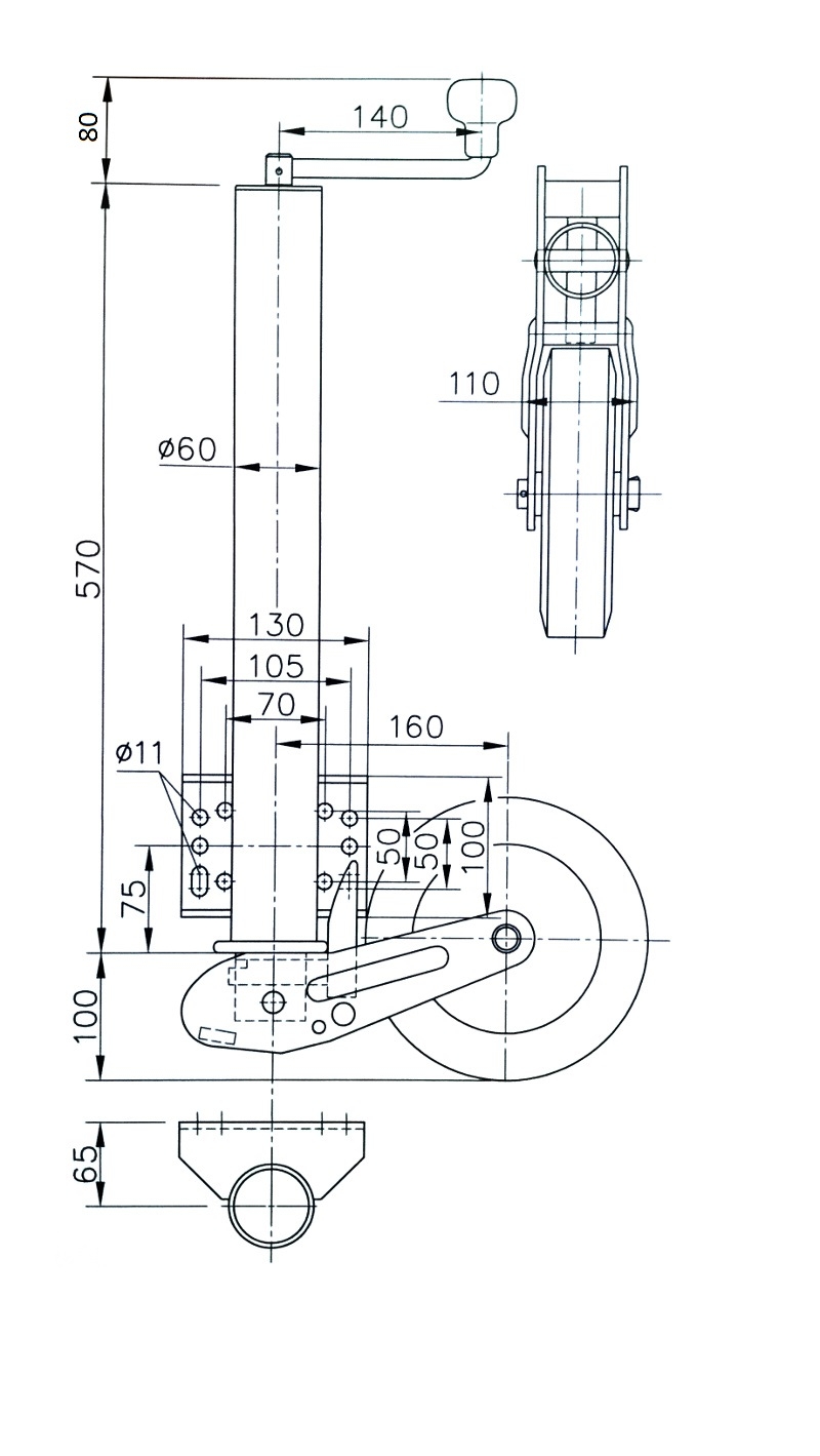 Kolečko opěrné automat. VK 60-BLH-255 SB 500 kg 