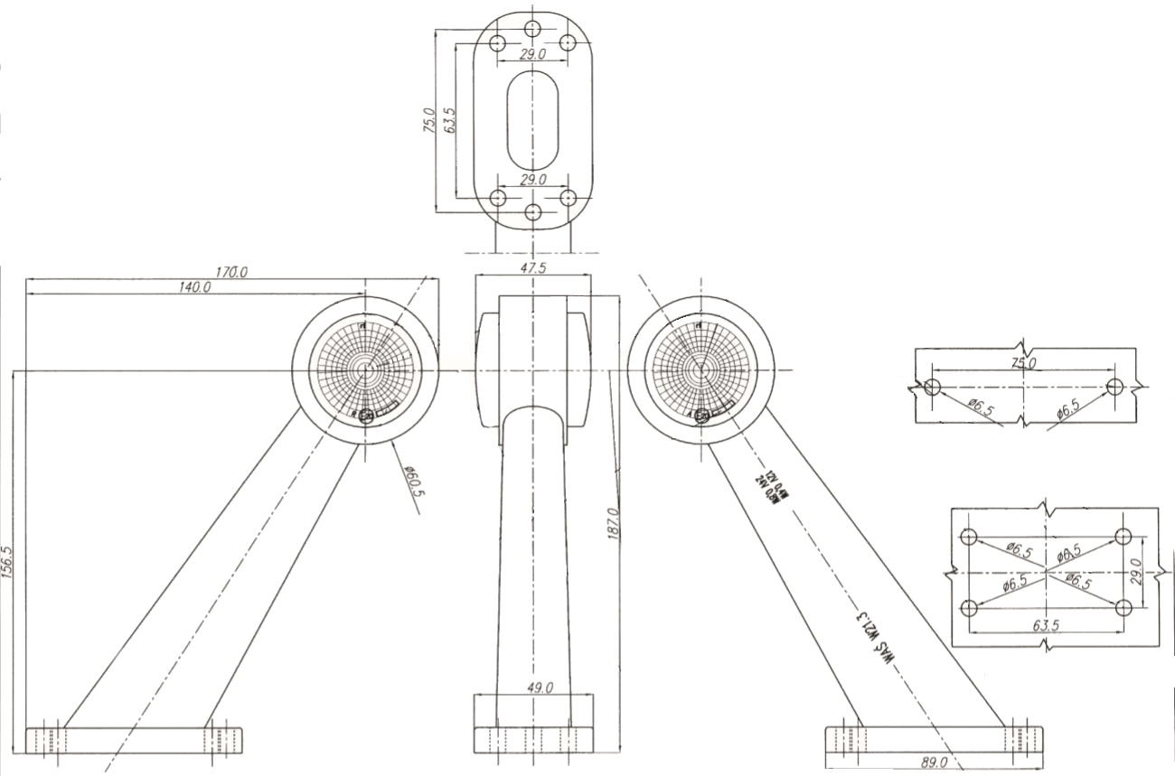 Svítilna doplňková obrysová LED WAS 295BC, 12-24V, levá 186 mm 