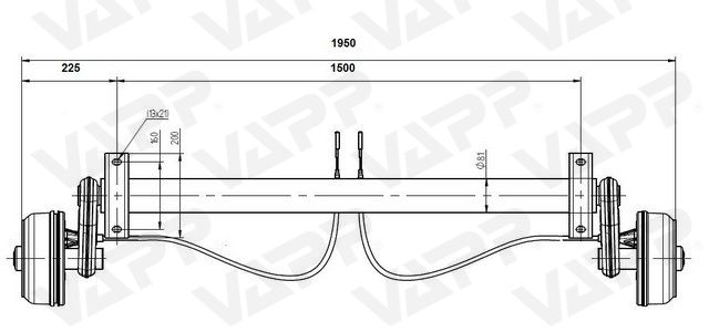Náprava KNOTT GB 8 (850 kg) b=1500 mm 200x50 (100x4) 