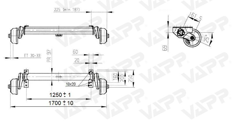 Náprava AL-KO Plus B 1200-6 (1350 kg) a=1250 mm, 112x5