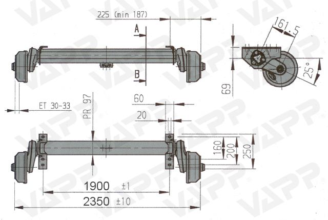 Náprava AL-KO Plus B 1200-6 (1350 kg) a=1900 mm, 112x5
