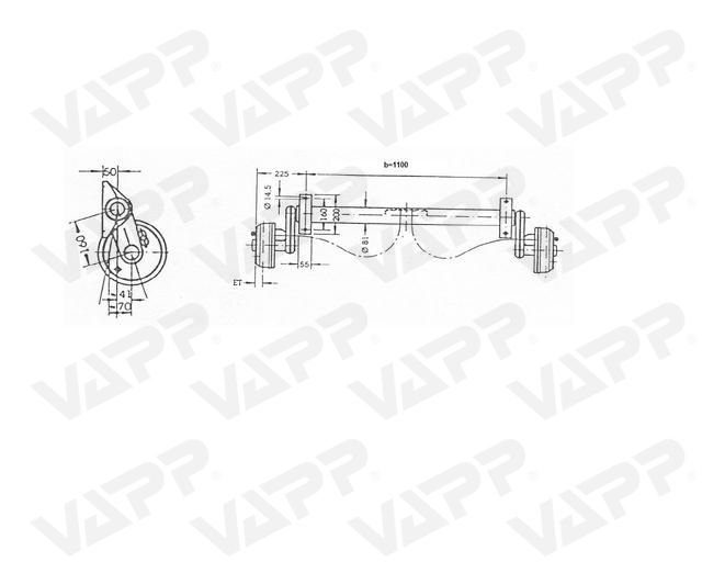 Náprava KNOTT GB 10 (1000 kg) b=1100 mm 200x50 (100x4)