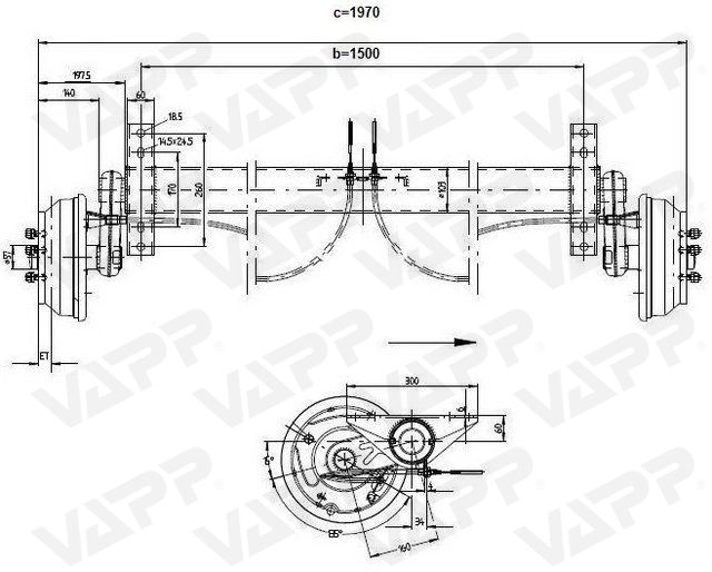 Náprava KNOTT GB 15 (1500 kg) b=1500 mm 250x40 (112x5)