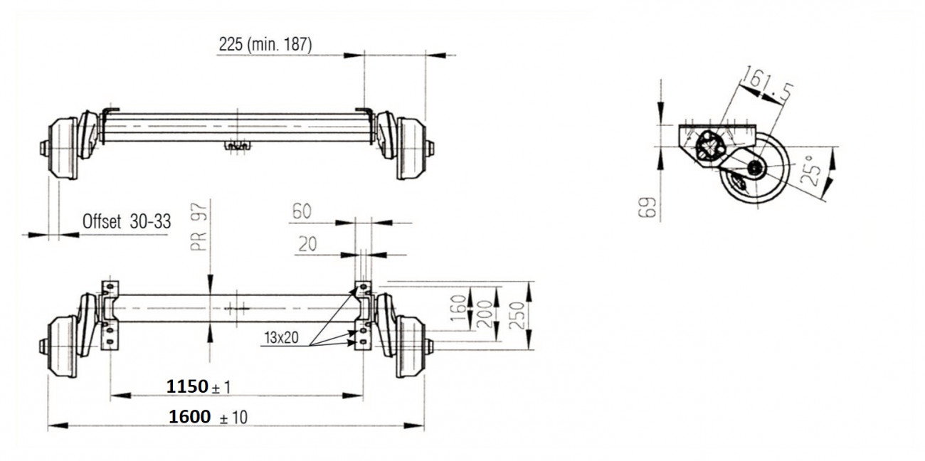 Náprava AL-KO Compact B 1200-6 (1350 kg) a=1150 mm, 112x5