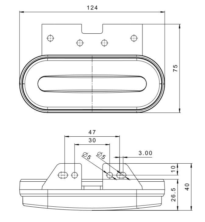 Svítilna boční obrysová LED Fristom FT-070 12-36V,  na držáku