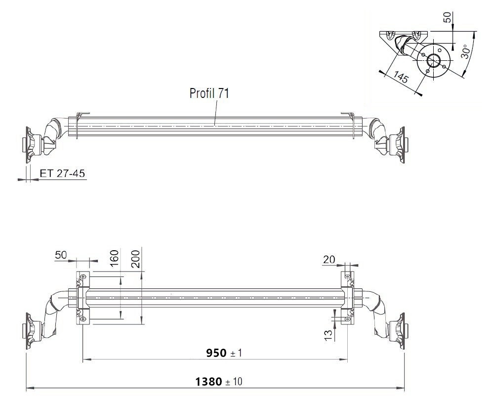 Náprava AL-KO UBR  700-5 (750 kg) a= 950 mm, 100x4, patky 50