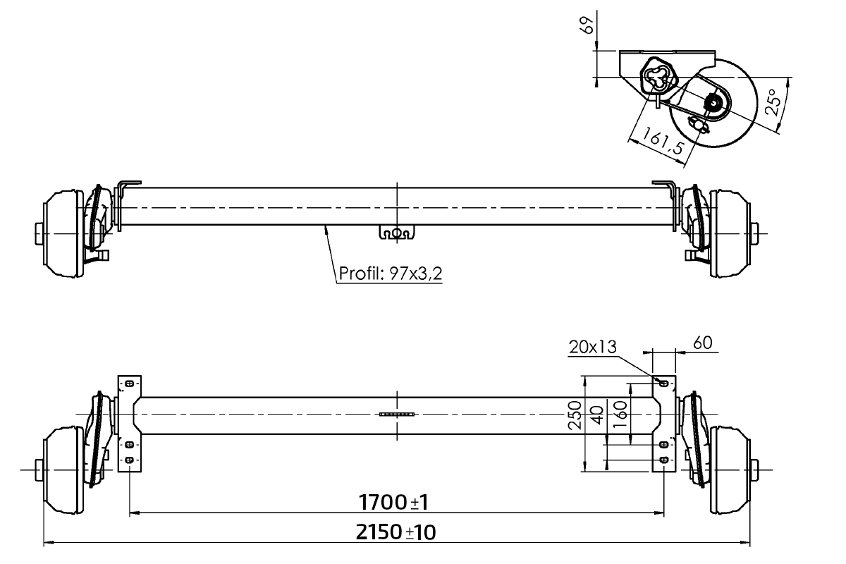 Náprava AL-KO Compact WASSER B 1200-6 (1350 kg) a=1700 mm, 112x5