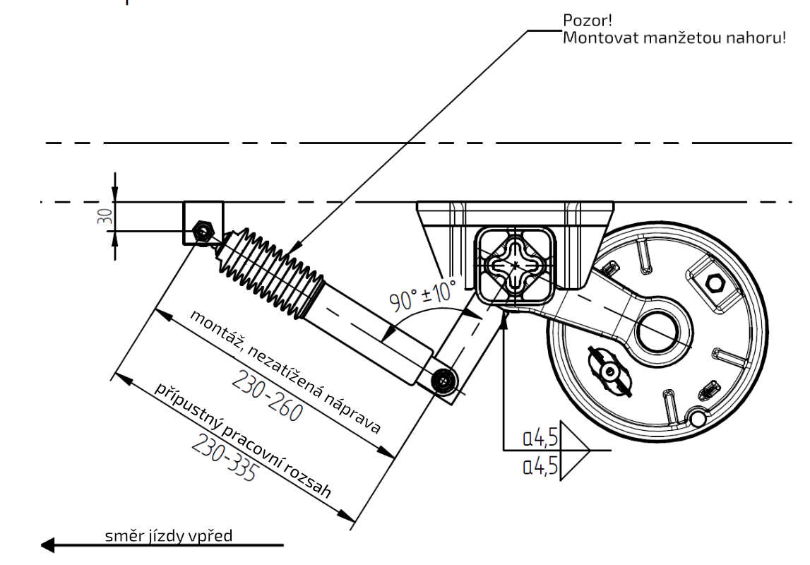 Tlumič k nápravě KNOTT (do 1800kg/1 náprava) montáž před kolo, modrý