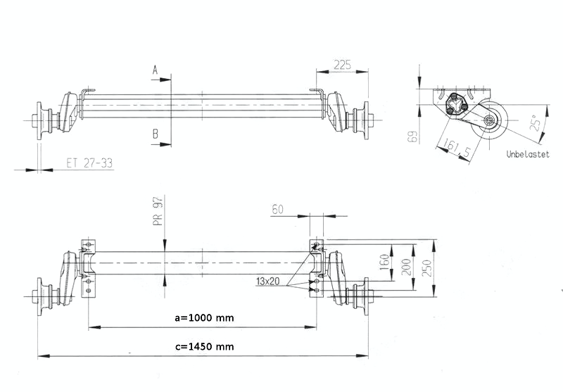 Náprava AL-KO UBR 1200-5 (1300 kg) a=1000 mm, 100x4