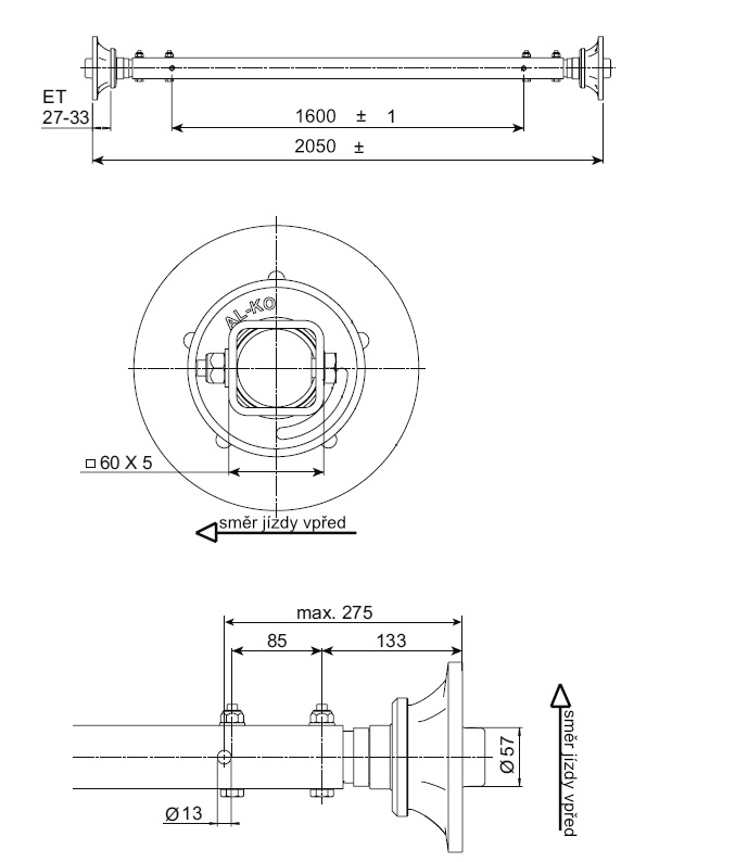 Náprava AL-KO Starr Plus LS (1500kg) a=1600 mm, 112x5
