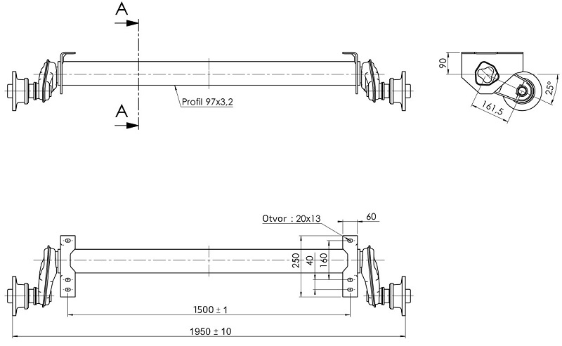Náprava AL-KO UBR 1200-5 (1300 kg) a=1500 mm, 100x4