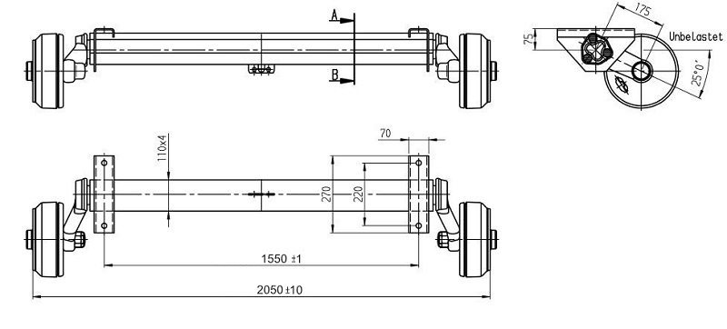 Náprava AL-KO Plus B 1800-9 (1800 kg) a=1550mm, 112x5