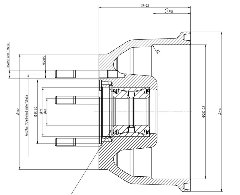 Buben brzdový KNOTT 200x50 FITZEL pro 10" kola (112x5) včetně ložiska
