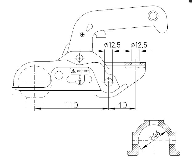 Tažná spojka WW 30-D2-K1212 pr. 45 mm 3000 kg