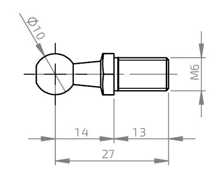 Čep kulového kloubu k plynové vzpěře BM, c=27mm, M8, ocel