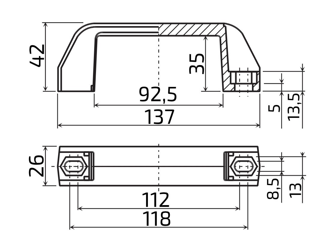 Madlo plastové 137 mm bez krytek šroubů, černé