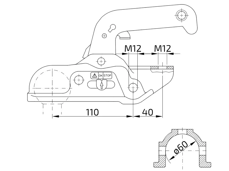 Tažná spojka WW 30-D6 pr. 60 mm, 3000 kg, vrt. 12,5 mm