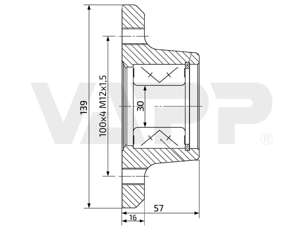 Náboj nebržděný AL-KO 100x4 compact k nápravě OPTIMA UBR 700-5 (k ETI 811676)