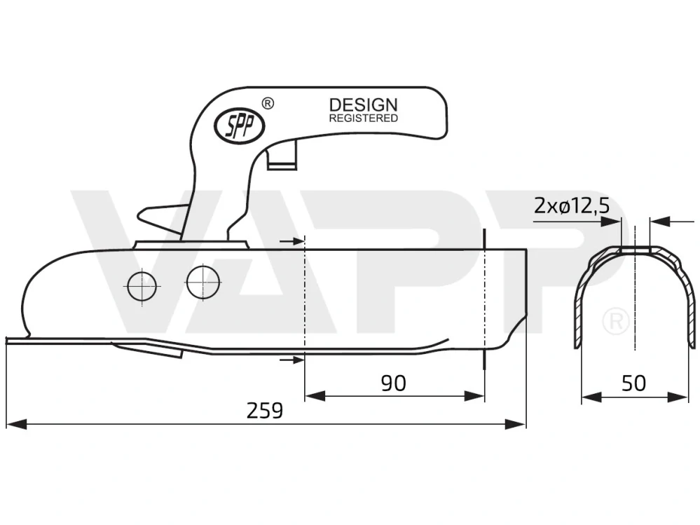 Tažná spojka SPP ZSK-750C, 750 kg, 50 mm, V12