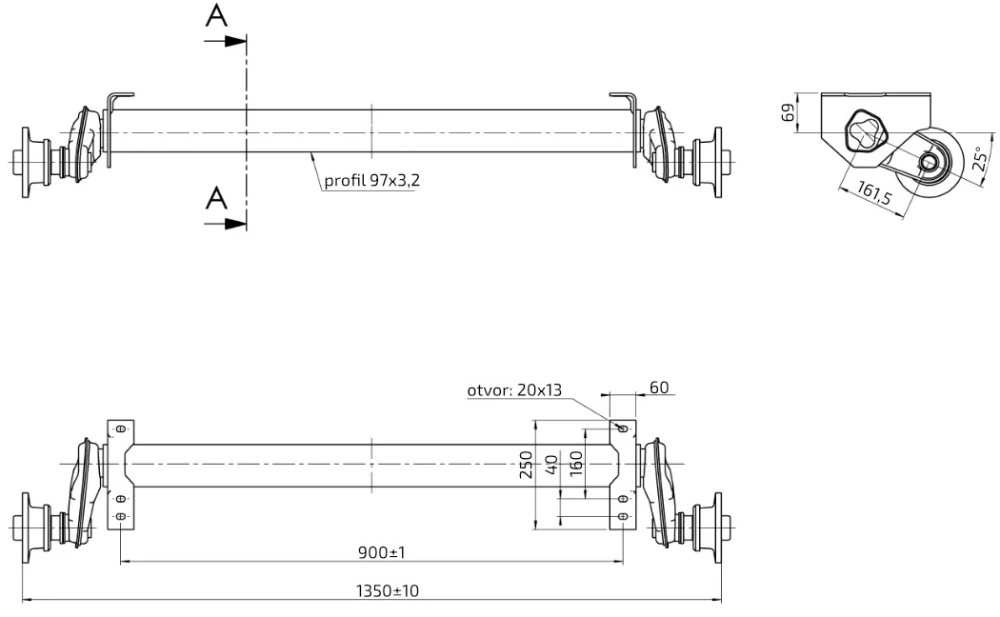 Náprava AL-KO UBR 1200-5 (1300 kg) a= 900 mm, c=1350 mm, 100x4