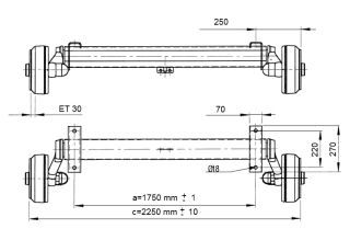Náprava AL-KO Plus B 1800-9 (1800 kg) a=1750 mm, 112x5 (standardní patky)