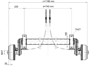 Náprava KNOTT GB 10 (1000 kg) b= 740 mm 200x50 (100x4)