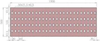Plech děrovaný 1500 x 500/tl. 3 mm LO (105x60), ocel