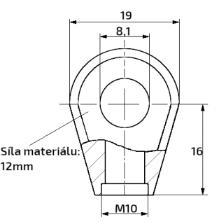 Oko k plynové vzpěře 19x16x12, otvor 8,1mm, pro závit M10