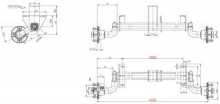 Náprava KNOTT VG 7-L (750 kg) b=1000 mm, c=1430 mm (100x4), vysoké patky, stř. opěra
