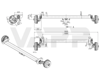Náprava KNOTT VGB 13 (1350 kg) b=1500 mm, c=1950 mm, 200x50, 112x5